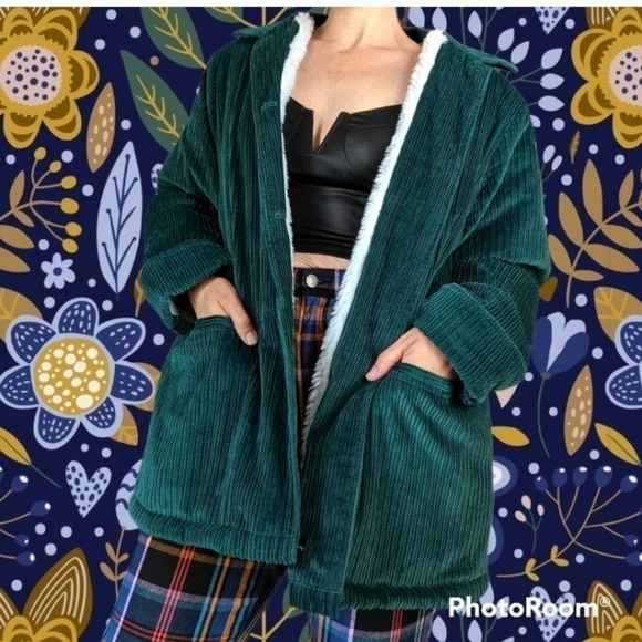 BLAIR Teal Blue Button Down Faux Fur Lined Corduroy Jacket - Picture 16 of 16